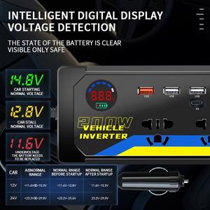 Inversor de <span class=keywords><strong>Corriente</strong></span> para Automóvil, <span class=keywords><strong>Convertidor</strong></span> Universal de 12v/24V <span class=keywords><strong>a</strong></span> 200v, Cargador Rápido Multifuncional, Inversor de Energí<span class=keywords><strong>a</strong></span> para Automóvil, Cargador de Reserva Directo - Product Image 6