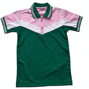 Girls Green Pink <b>White</b> School Uniform Set Short Sleeve <b>Polo</b> Shirt Pleated Skirt Polyester Primary School Children Uniform - Product Image 2