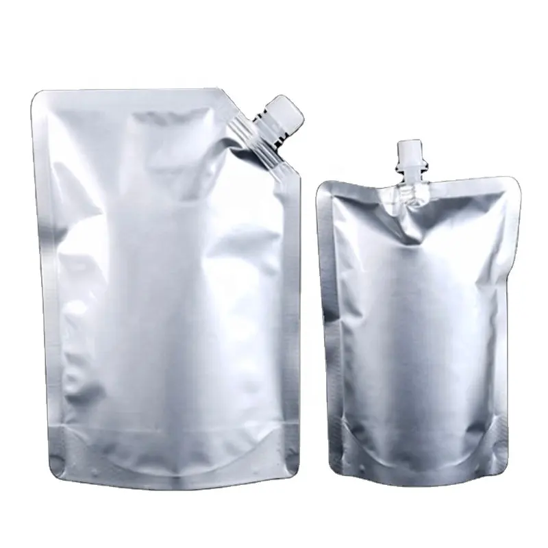 wholesale plain pure aluminum foil beverage beer juice silver bottom pack packaging bags with spout