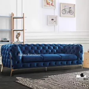 Nieuwe Fluwelen Meubels Blauw Fluwelen Sofa Blauw Fluwelen Couch Woonkamer
