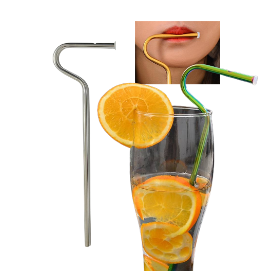 Многоразовые канавки стильный дизайн Привлекательные губы Горизонтально прозрачное стекло нержавеющая сталь Питьевая трубочка против морщин
