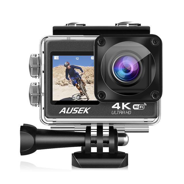 AT-Q60AR Dual Screen 4K CMOS 170 Wide Angle Sports Waterproof Helmetcam 30M Underwater Action Camera with Media