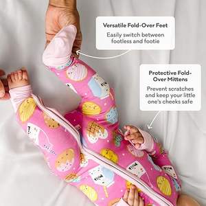 Manopla plegable y pié Pijamas Trajes de bebé recién nacido Mameluco Mangas largas Monos de temporada completa Impresión Zip Bambú Zipsuits - Product Image 5