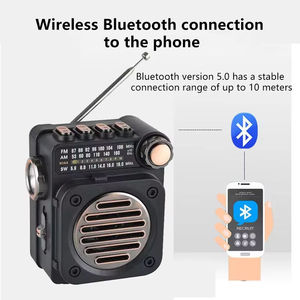Retro Full-Band AM/FM/SW Portable Radio with Built-in Speaker & <b>LED</b> <b>Flashlight</b>, Pocket Emergency Radio - Product Image 2