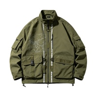 Veste cargo technique épaisse Olive Techwear, imprimé cartographique Kornit DTG, streetwear, vêtements utilitaires d'extérieur, équipement tactique