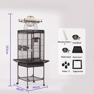 Jaula para loros de metal negro, directa de fábrica, casa para pájaros y palomas con ruedas - Product Image 6