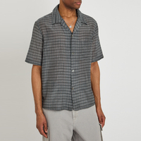 Chemise noire prêtre à manches courtes pour homme col montant décontracté Denim pour l'été pour l'église catholique Chemise pour homme