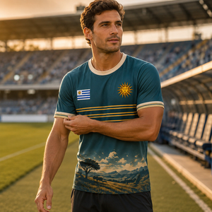 Maglia da tifoso della nazionale uruguaiana - T-shirt retrò Ocean Lighthouse con stampa 3D completa ad asciugatura rapida - Bandiera del sole nascente di maggio - Product Image 2