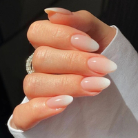 Lot de 24 faux ongles blancs nude à pointe française, forme amande, à presser, en ABS réutilisable, avec emballage personnalisé, fournisseur OEM ODM