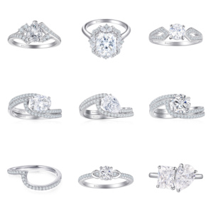 Bague de fiançailles Tonglin S925 en argent sterling plaqué rhodium, style hip-hop, avec halo de zircone cubique taille ronde et pavé - Product Image 2