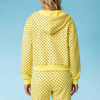 Ensemble de survêtements décontractés pour femmes avec logo personnalisé, sweats à capuche de sport, tenues de fitness, survêtements de sport, vêtements de loisirs noirs à pois contrastants