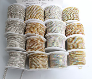 Catena di strass con motivo oro/argento bianco/AB da cucire, con cristalli a punta in vetro per scarpe e diamanti in cristallo da cucire per vestiti - Product Image 4