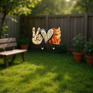 T-Shirt a Maniche Lunghe 'Peace Love Cats' con Design Gatto Tabby Arancione, Unisex, Stampa Digitale, Promozionale per Adulti - Product Image 3