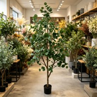 Tanaman Pot Artifisial Eucalyptus Sentuhan Asli Tanpa Perawatan & Tanpa Penyiraman, Batang Kayu Asli dalam Pot Putih untuk Meja & Rak