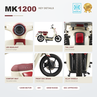 Skuter Listrik 1200W Baterai Asam Timbal 60V 20Ah Lampu LED 12V Rem Cakram Depan Jarak Tempuh 60 Km Kecepatan Maksimum 45 Km/Jam