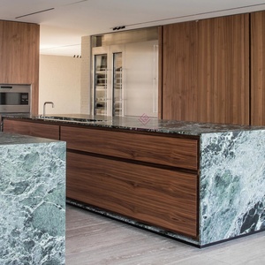 Sang Trọng Hình Chữ Nhật Verde Alpi Đôi Cong Tiệc Đảo Điêu Khắc Ăn Uống Mixology Hub Với Ngăn Kéo Countertop Đồ Nội Thất Nhà - Product Image 1