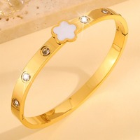 Brazalete de Acero Inoxidable Chapado en Oro de 18K con Diseño de Trébol de Cinco Hojas, Estilo Moderno