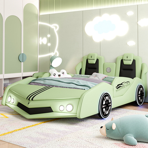 Cama Infantil Moderna de Lujo Ligero con Forma de Coche Blanco, con Almacenamiento, Tapizada en Cuero, con Barandillas de Seguridad y Diseño de Dibujos Animados - Product Image 4