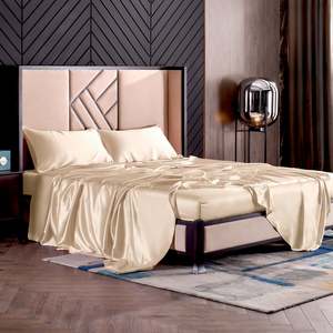 Vente en gros chinois pur 19 mûrier 19 Momme ensemble de draps en soie avec taies d'oreiller de luxe 100% housse de <span class=keywords><strong>couette</strong></span> en soie ensemble de draps en soie - Product Image 1