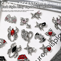 Breloques en alliage 3D gothiques pour nail art, motifs crâne, croix, chauve-souris, araignée, avec strass, vente en gros