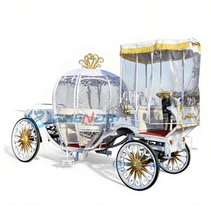 Chariot de mariage blanc à bas prix, style calèche, avec 4 roues, chariot citrouille, rideau de pluie personnalisable - Product Image 1