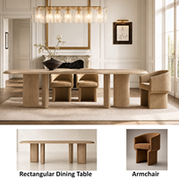 Ensemble de salle à manger ovale en bois organique urbain avec pieds sculpturaux et chaises caramel pour intérieurs commerciaux et villas de luxe