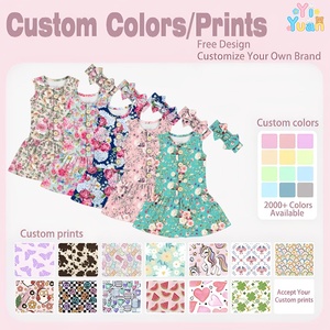 Conjunto <span class=keywords><strong>de</strong></span> Vestido sin Mangas con Volantes para Niñas Pequeñas, Estampado Floral y Geométrico, Diadema con Lazo a Juego, Atuendo <span class=keywords><strong>de</strong></span> Verano para Niñas - Product Image 3