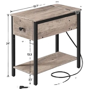 Mesa Auxiliar Extensible Moderna con Estación de Carga, Mesita de Noche Estrecha con Cajón, Puertos USB y Tomas de Corriente - Product Image 1