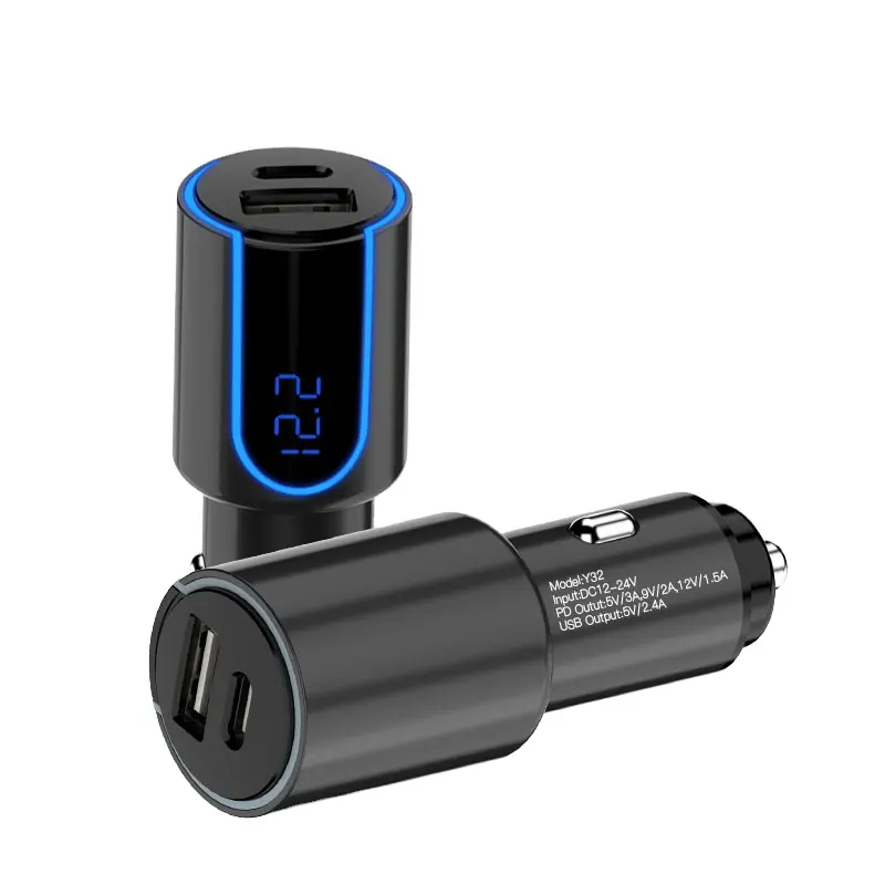 Hot Koop Pd Quick Opladen 18W Auto Adapter Dual Poorten Usb Type-C Portable Car Charger