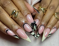 Kuku Palsu Stiletto Panjang Buatan Tangan Warna Hitam Nude Biru Full Cover Soft Gel Akrilik 10 Pcs