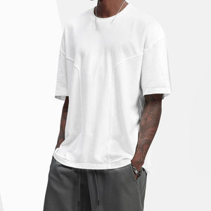 T-shirt a maniche corte da uomo estiva in cotone lavorato a maglia <span class=keywords><strong>bianca</strong></span>, a <span class=keywords><strong>mezza</strong></span> <span class=keywords><strong>manica</strong></span>, vestibilità ampia, casual, oversize, con spalle scese - Product Image 1