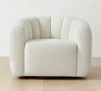 Fauteuil de loisirs moderne en polaire avec dossier en forme d'échelle, pieds en bois massif et rembourrage en éponge haute densité pour chambre et salon