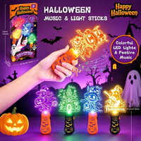 Baguette Lumineuse LED Musicale d'Halloween avec Musique d'Ambiance, Jouet Lumineux Fantôme Citrouille pour Accessoires de Jeu de Rôle d'Halloween