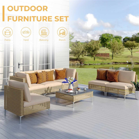 Ensemble de salon de jardin modulable en osier avec table basse pour conversation en extérieur