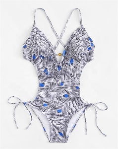 Traje de Baño para Mujer, <span class=keywords><strong>Bikini</strong></span> Personalizado, Traje de Baño de Una Pieza, Talla Grande, con Joyas, Tirantes Cruzados, Estampado Sexy - Product Image 1