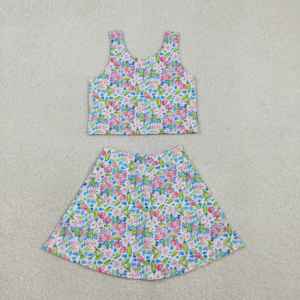 Conjunto de Ropa Deportiva para Niña, Primavera-Otoño, Estampado Floral, Chaleco, Camisa, Falda, Pantalones Cortos con Forro, Algodón y Elastano - Product Image 4