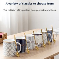 Mug Keramik Bone China dengan Tutup dan Sendok, Kotak Hadiah, Gaya Amerika, Mug Kopi, Desain Bunga Panggang Suhu Tinggi, Pola Kawat