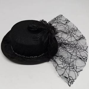 Elegante Sombrero de Encaje Negro y Plumas con Velo de Telaraña, Estilo Victoriano Retro, para Mujeres, Eventos Temáticos, Actuaciones Escénicas - Product Image 6