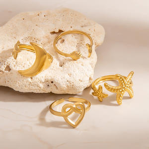 European American Style Starfish Moon Fish Tail <b>Ring</b> 18K Gold Color Titanium Steel Unisex Jewelry Gift - Product Image 2