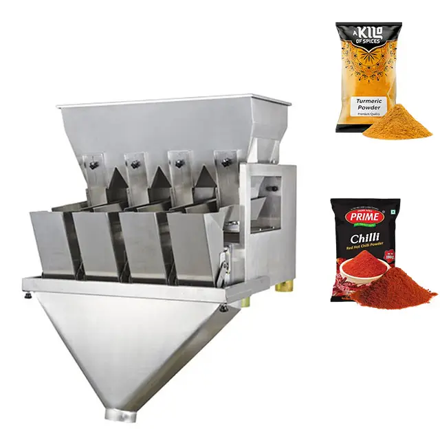 High Speed 4 Head Liner Weigher Powder Flour Packing Machine Automatic Weighing Small Granule Spice Filling Packaging Machine