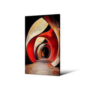 Impression sur toile tunnel géométrique abstrait rouge et or, impression numérique de luxe Art Déco, perspective d'arche spatiale pour salon et hôtel - Product Image 2