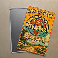 Plaque Métallique Personnalisée « True Love Story » avec Noms de Couple et Citation – Décoration Murale Rétro pour Mariage et Maison – Art Mural en Métal