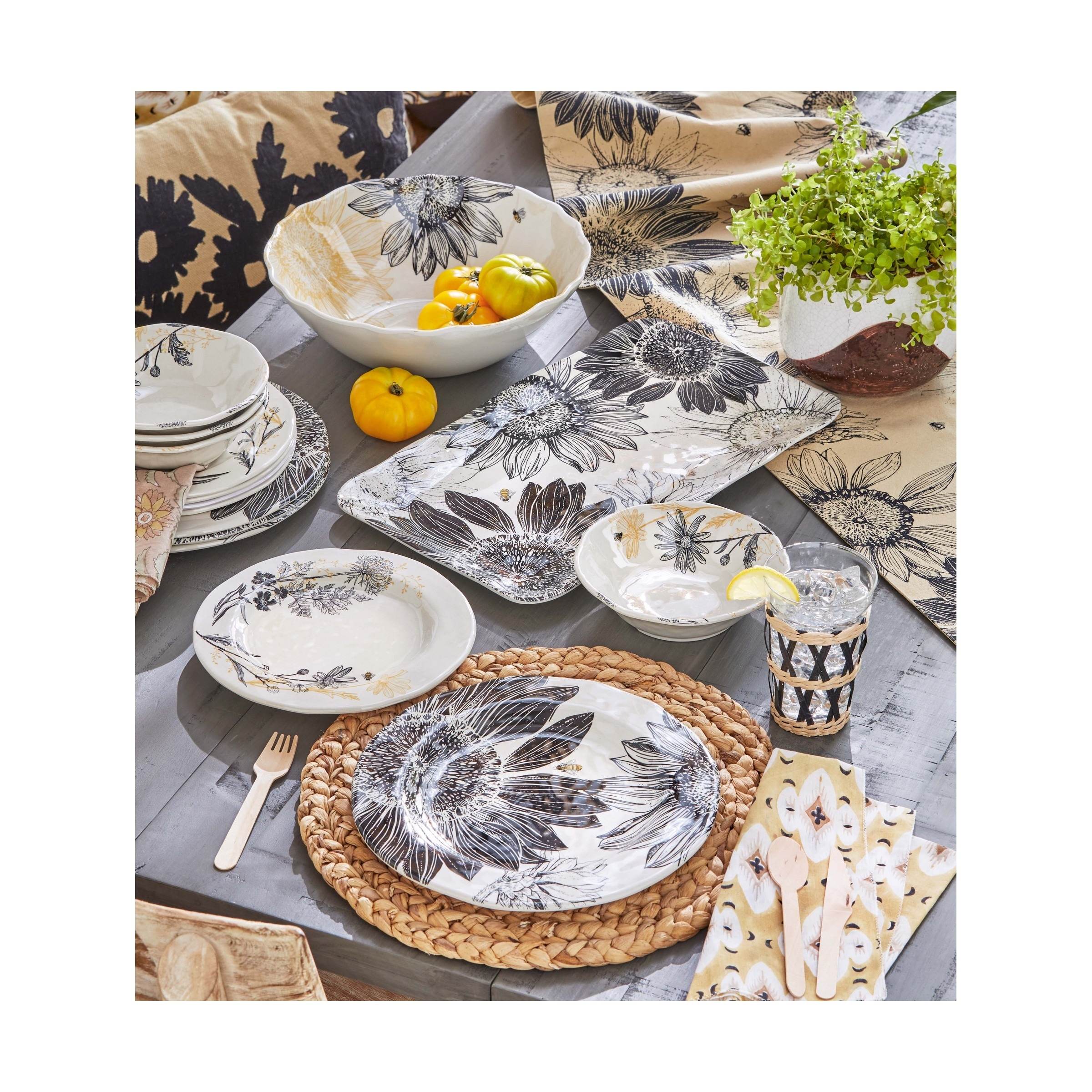 Let It Bee Flower and Vine Bamboo Melamine Plastic Dinnerware