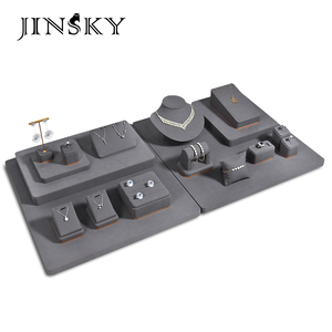 Jinsky mới nhất thiết kế cổ điển sang trọng tùy chỉnh tối màu xám đồ trang sức Showcase Set cho Bông tai hiển thị vòng vòng Vòng trang sức hiển thị Set - Product Image 2