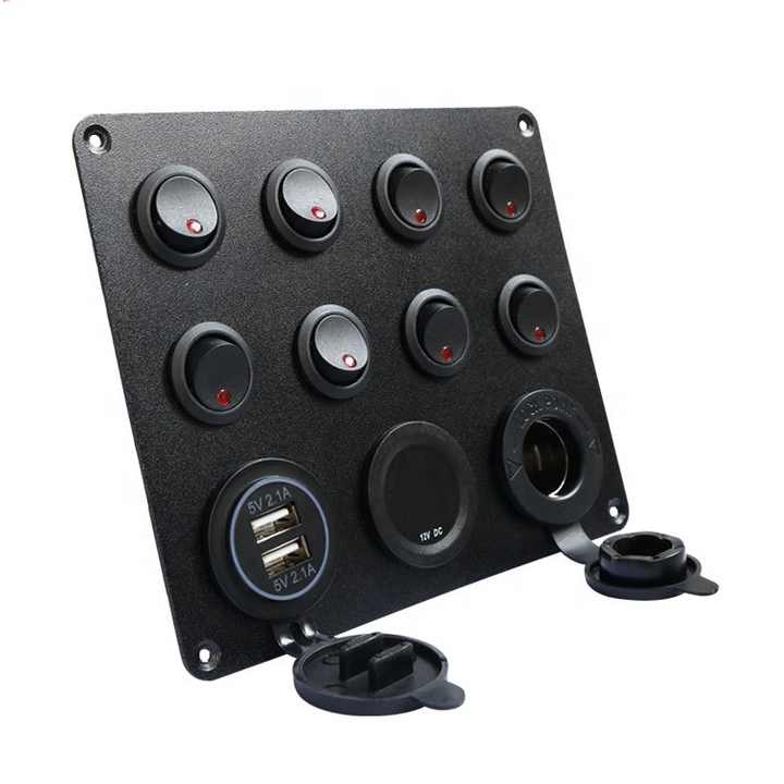 8 Port Boat Button Rocker Switch Dual USB Car Charger Combination Panel ...