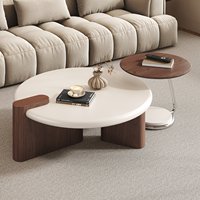 Ensemble de table basse et table d'appoint créatif bicolore : teintes noyer-noir/blanc, design moderne élégant, haute qualité pour salons
