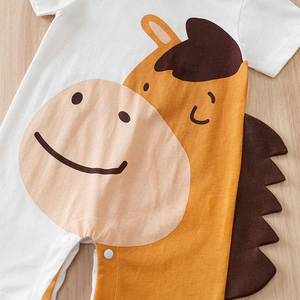 Lindo Mono de Manga Corta con Estampado de Pony Sonriente en Blanco y Azul, Bordado, Personalizado por la Fábrica para <span class=keywords><strong>Recién</strong></span> <span class=keywords><strong>Nacidos</strong></span> - Product Image 4