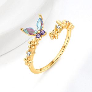 Aesthetic Crystal Gradient Zircon Butterfly <b>Rings</b> for Women Girl Cute Small Butterfly Open <b>Adjustable</b> <b>Ring</b> Charm Jewelry Band - Product Image 6