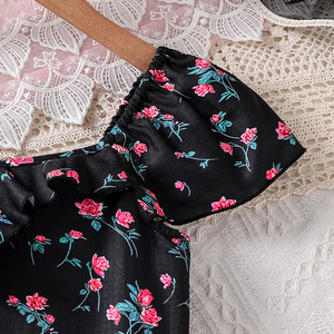 Abito Estivo 2026 per Ragazze Adolescenti, Nero con Stampa Floreale e Maniche a Sbuffo, Morbido e Carino - Product Image 5