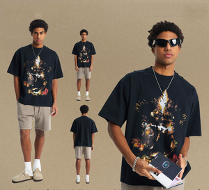 เสื้อยืดสไตล์วินเทจ ผ้าฝ้ายถัก 100% ระบายอากาศได้ดี ทรงลำลอง คอกลม พิมพ์ลายดิจิทัล ทรงหลวม โอเวอร์ไซส์ น้ำหนัก 200 กรัม เสื้อยืดผู้ชาย - Product Image 5